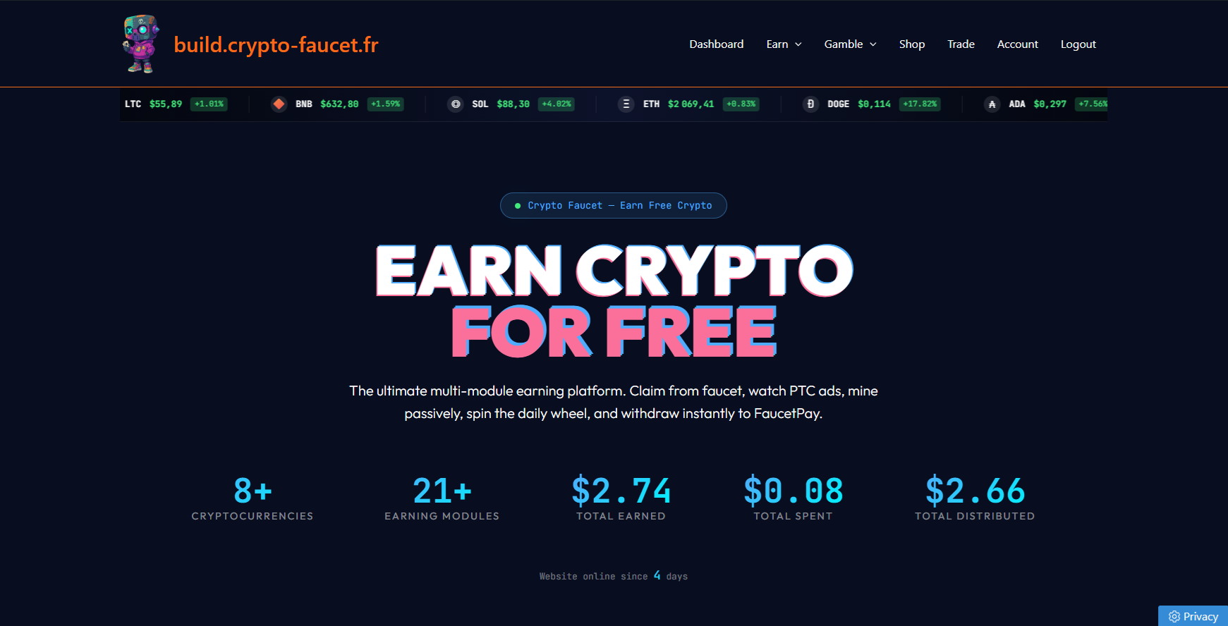 Application web Crypto Faucet développée par eA-Zy IT - interface web sur mesure